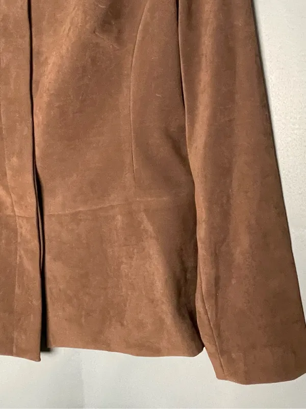 VTG 90s Amanda Smith Faux Suede Minimalist Jacket Brown Size 8 ~ Excellent - Image 3