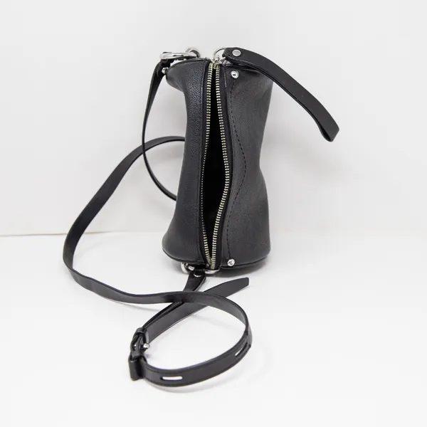 Rebecca Minkoff Barrel Circular Long Genuine Leather Crossbody Purse Bag Black - Image 6
