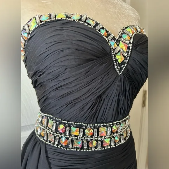 Jolene Chiffon Strapless‎ Jeweled Chiffon Tail Ruched Cocktail Dress Sz 6 $390 - Image 6