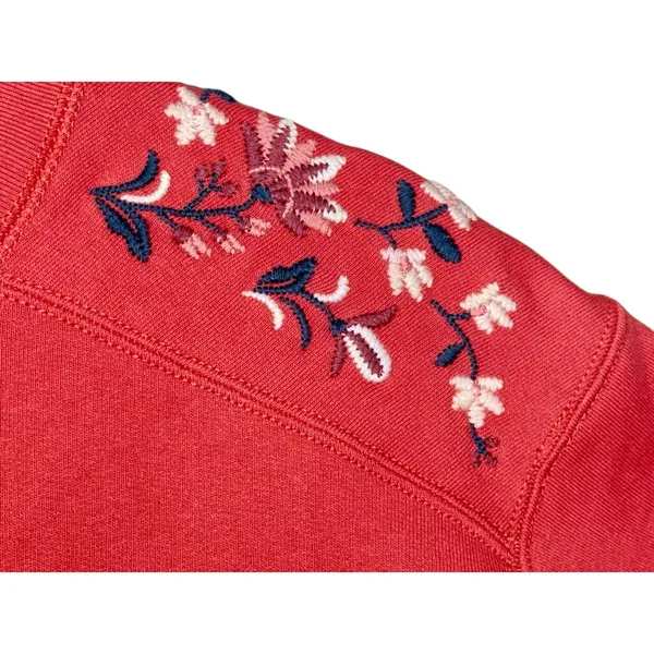 Abercrombie & Fitch Red White Floral Embroidered Cropped Sweatshirt Top Size S - Image 5