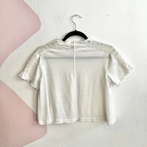 Free People White Smocked Top‎ Boho Cottagecore Prairie XS - Image 2