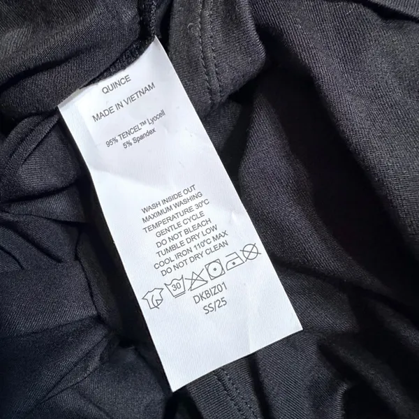 Quince Tencel Jersey Midi Wrap Dress Black Shawl Collar Short Sleeve L DKBIZ01 - Image 8