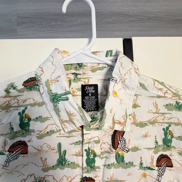 Fresh Vibes S Cotton Spooky Summer Desert Taco Skeleton Button Up Shirt 🌮💀 - Image 8