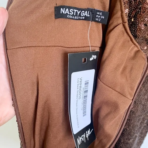 Nasty Gal “Don’t Cross Me” Brown Sequin Dress Y2K NYE - Image 8
