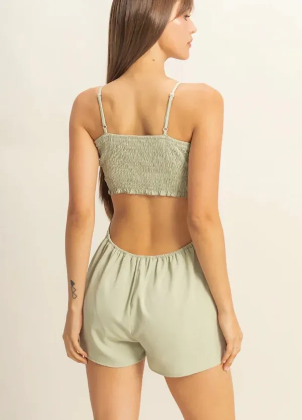 NWOT Sage Green Cutout Romper With Smoked Bust Size Large - Image 2