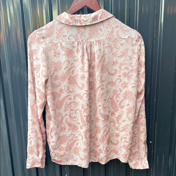 Zara Pink Sheer Paisley Embroidered Collared Button Up Blouse Boho Coast S Small - Image 7