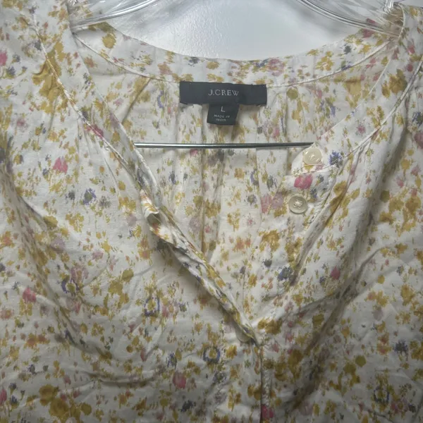 J.Crew Womens L Floral Cotton Button Down Blouse Yellow Pink Ditsy cottage boho - Image 3