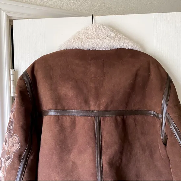 Free People Andies Vegan Moto Jacket Embroidered Floral Brown Bear Small NWT‎ - Image 9