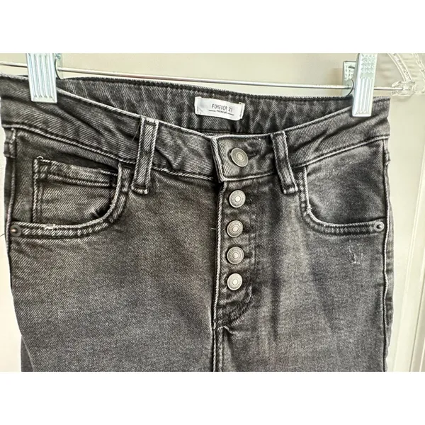 Forever 21 Faded Black Bell Bottom Button Up Jeans Women's Sz 25 - Image 3