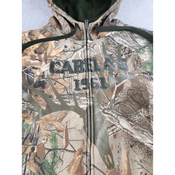 Cabelas Thick Realtree Camo Fleece Lined Hoodie Full Zip Jacket Hunting - MEDIUM - Image 2