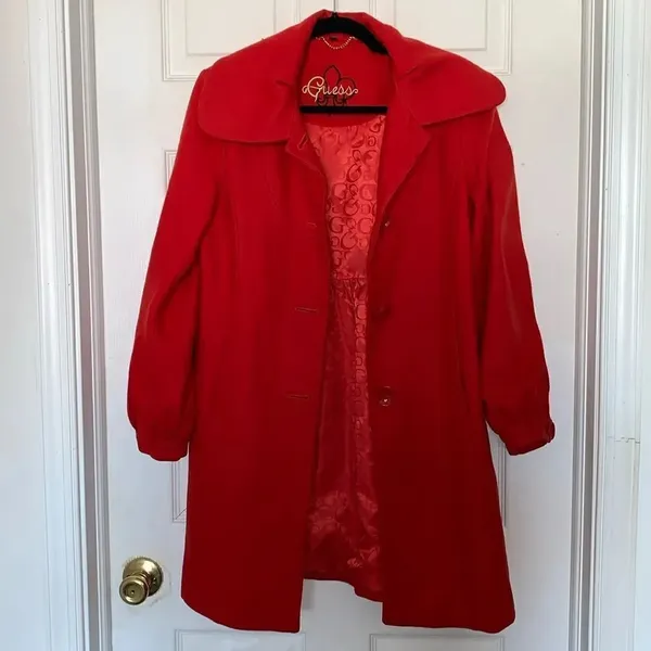 Guess Wool Blend Red Peacoat Jacket Size S - Image 3