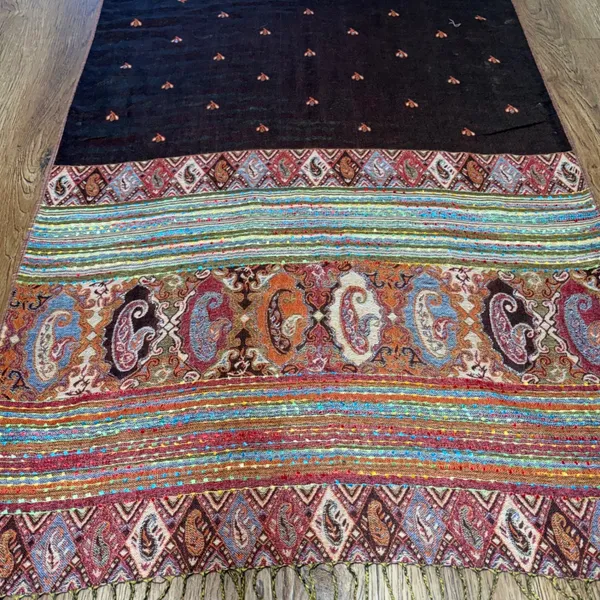 Vintage Cashmere Silk Scarf shawl‎ bohemian indie paisley wrap festival brown - Image 5