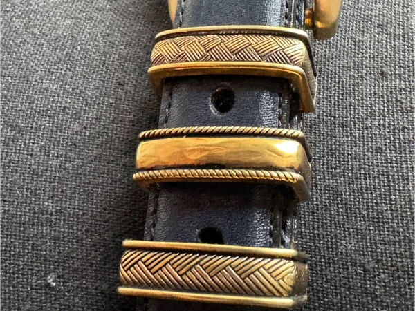 Brighton Navy Leather Belt with Gold-Tone Buckle - Image 3