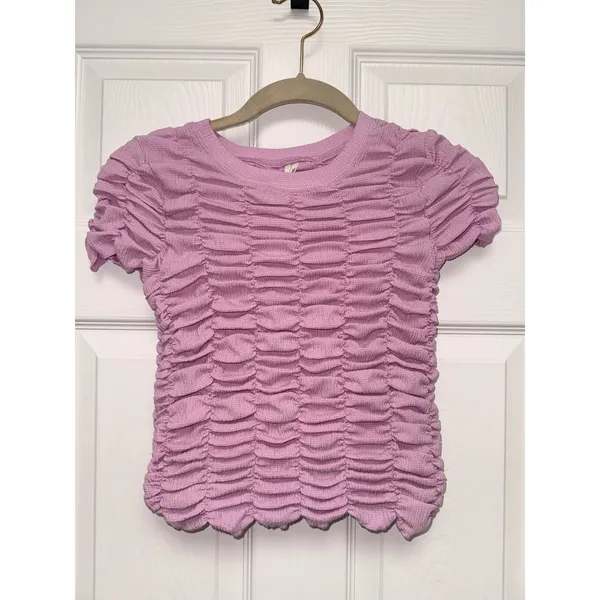 Anthropologie Smocked‎ Short Sleeve Tee Lavender Lilac Textured Crop Top - Image 5