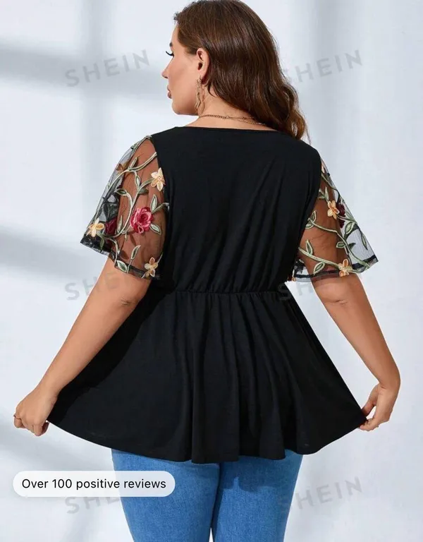 SheIn Top With Embroidered Sleeves - Image 2