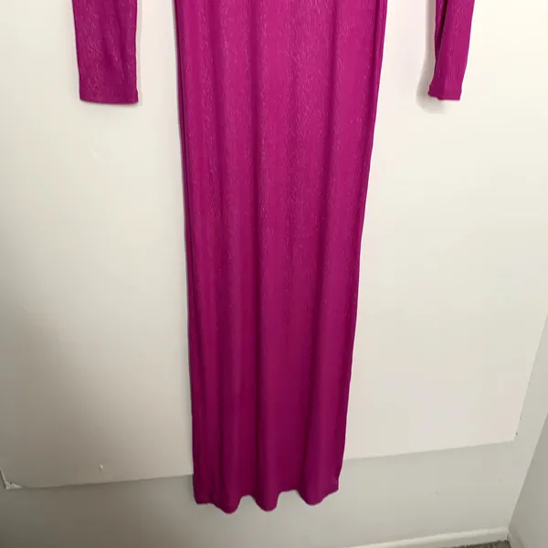 Skims Long Sleeve Dress Luxe Limited Edition Fuchsia Shimmer Foil Womens Medium - Image 6