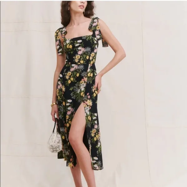 Reformation Twilight Tie Bow Sleeveless Midi Dress Sicilia Black Floral 0 - Image 6