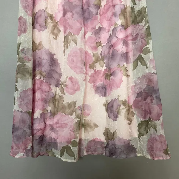 Vintage Floral Skirt Crinkle Pink Crinkle Maxi A-Line Made in USA Romantic 90s - Image 6