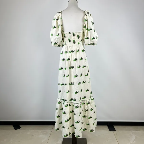 NWOT Farm Rio Linen Blend Cutout Tie Front Embroidered Tiered Midi Dress Size XS - Image 5