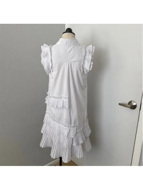 Anthropologie White ruffle sleeveless button down dress - Size XS - Image 6