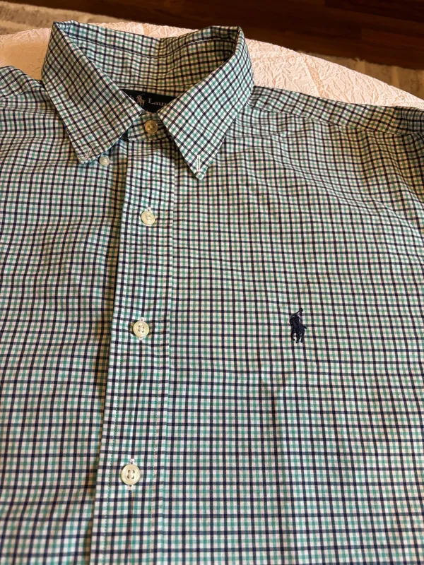 Ralph Lauren Short Sleeve Green and white Checkered button-up shirt Size L - Image 5