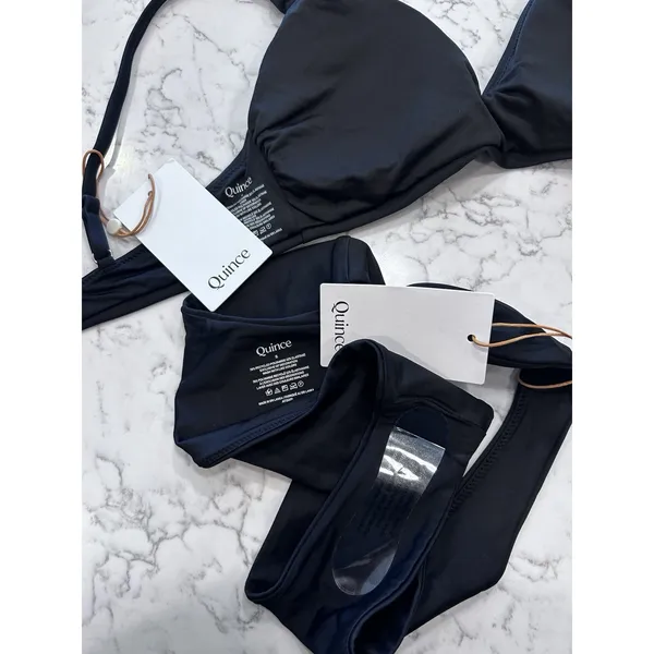 NWT Quince Black Italian V Neck Bikini Top & High Leg Bottom Set Size Small - Image 3