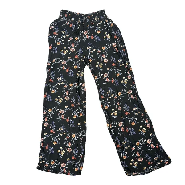 Lived To Be Spoiled Pants Womens M Black Floral Wide Leg Smocked Tassel Boho - Image 3
