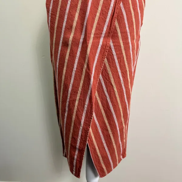 Madewell Rust Orange Striped Linen‎ Blend Faux Wrap Midi Skirt with Pockets XS - Image 5