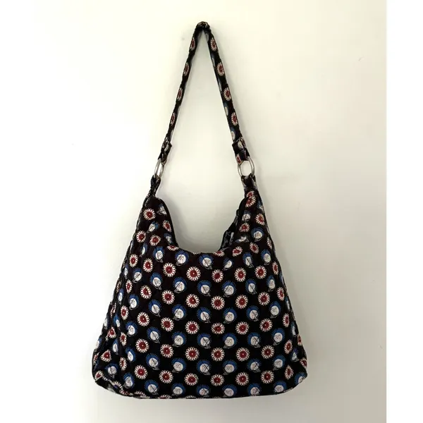 Vera Bradley Retired Night Owl Brown Black Quilted Cotton Hobo Shoulder Bag - Image 3