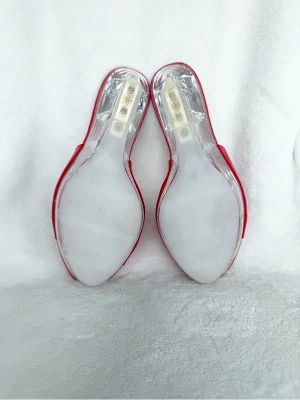 Red Clear Wedge Slide Sandals with Rose - Image 8