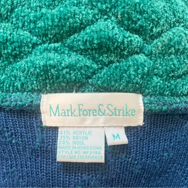 Vintage Mark Fore & Strike Blue and Green Wool‎ Blend Chunky Cardigan Sweater - Image 3