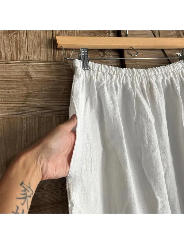 NWOT Illusions White Boho Crepe Cotton Gauze Cropped Pants Size L Lettuce Hem - Image 4