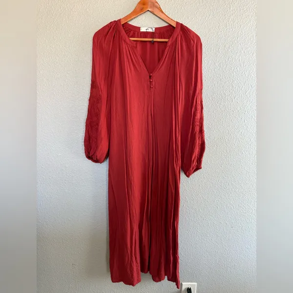 Mango NWOT‎ Rust Orange Embroidered Sleeve A-Line Maxi Dress - Image 2