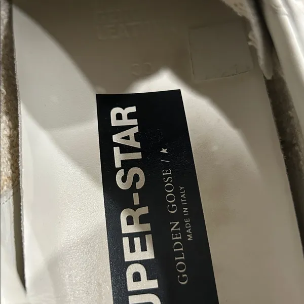 Golden Goose White Sneakers with Gold Star and Black Glitter Heel Tab Size 39 - Image 12
