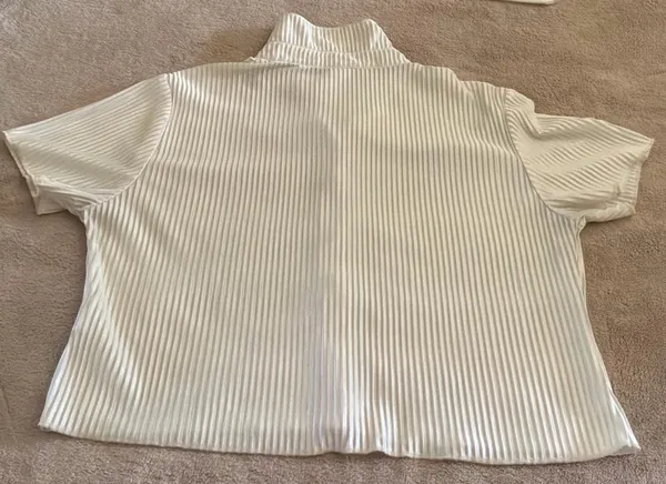 Lyaner Cream Pleated Short Sleeve Button Up Blouse White - Image 10