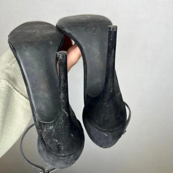 Nasty Gal Black Suede‎ Pointed Toe Stiletto Ankle Strap Heels Women's Size 10M - Image 6