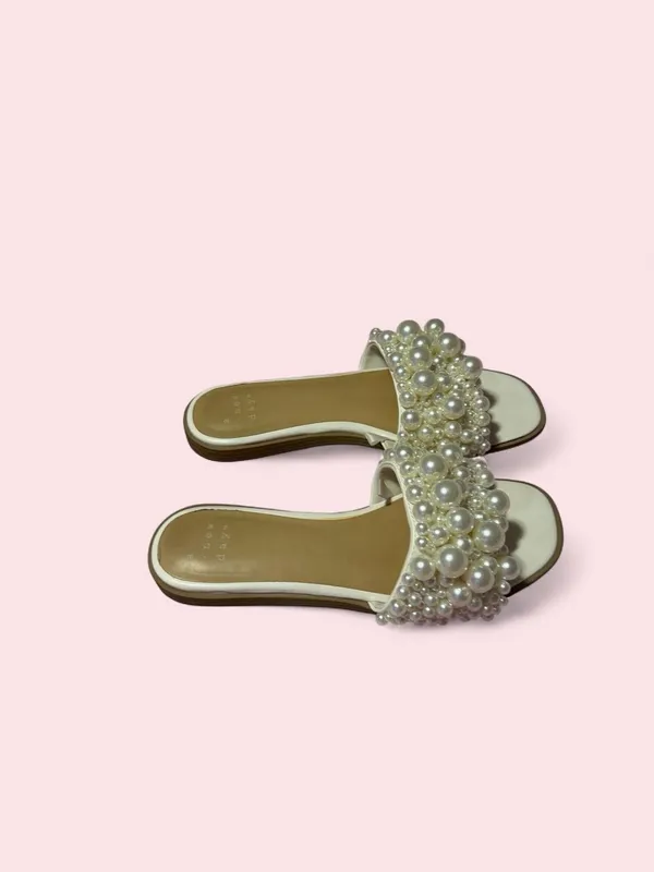 a new day Pearl-Embellished Cream Slide Sandals - Image 5