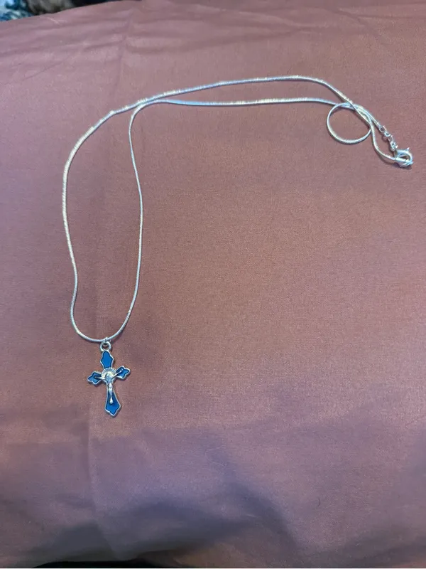 Sterling Silver 925 Necklace with Blue Enamel Cross Pendant - Image 2