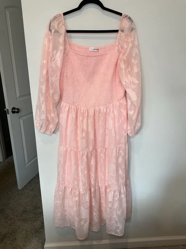 Midi Dress Size XL Pink Smocked Long Sleeve - Image 5