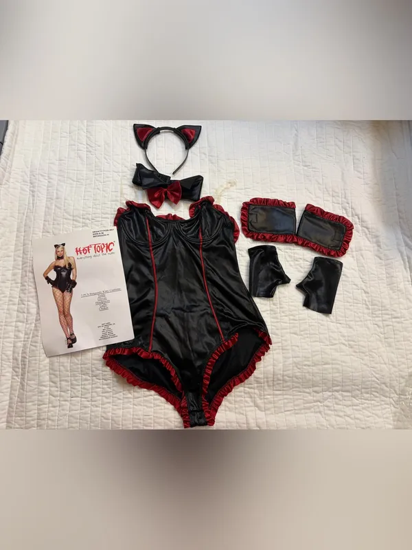 Vintage Hot Topic 5 PCS Burgundy Kitty Cat Costume Set Small Medium S/M Cosplay - Image 2