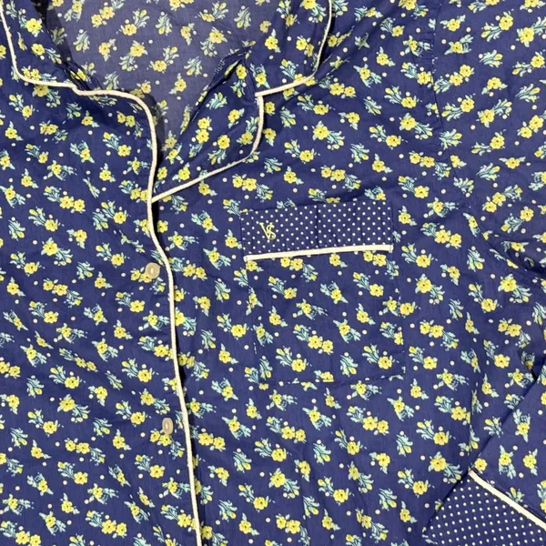 Victorias Secret Blue Floral Polka Dot Pajama Set Long Sleeve Top Shorts Large - Image 4