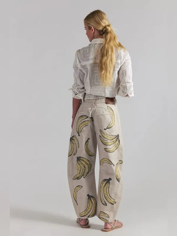 🆕 We The Free | Good Luck Printed Barrel Jeans | Sz: 28 | Go Bananas - Image 2