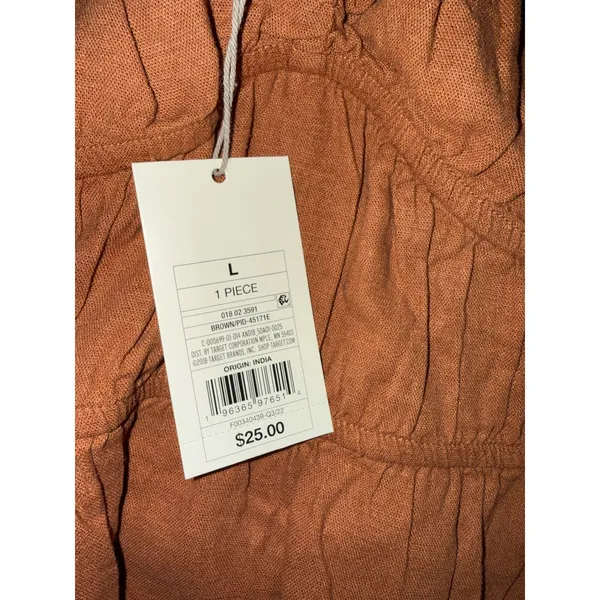 A New‎ Day Peplum Top Women LG burnt orange NEW Linen Blend Puff Sleeve Babydoll - Image 4