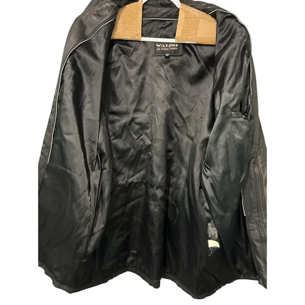 Vintage Wilsons Leather Coat Jacket Black Belted Y2K City Chic Womens XL Edgy - Image 4