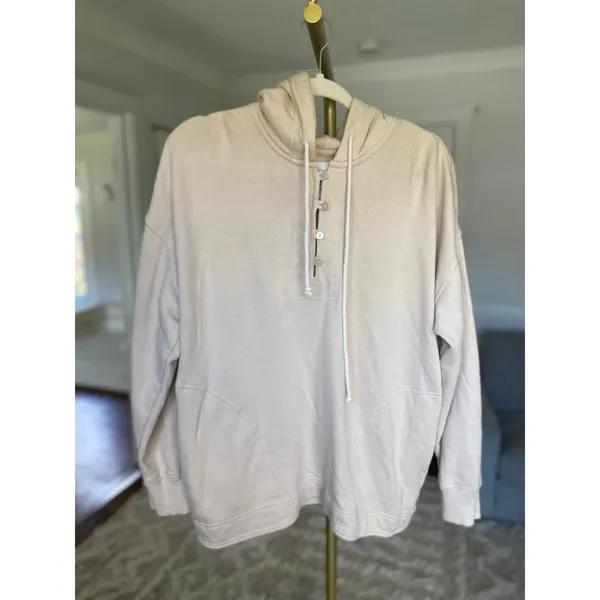 Aerie Cotton Pullover Hoodie Buttery Soft Beige Cozy Relaxed Autumn Minimal Boho - Image 2