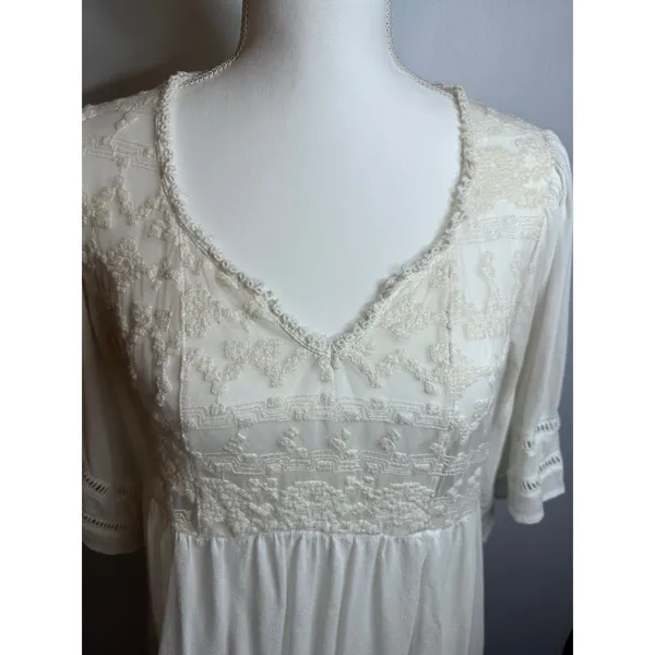 Knox Rose Women White Embroidered Lace V-Neck Boho Tunic Top Size M RN17730 - Image 2