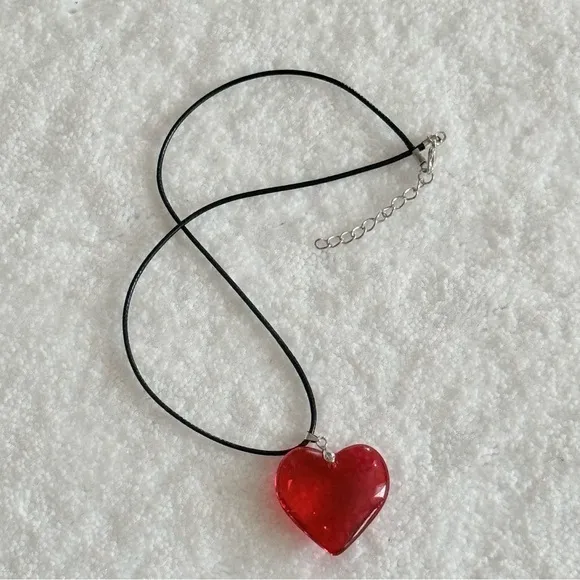 Heart Choker Necklace Red - Image 7