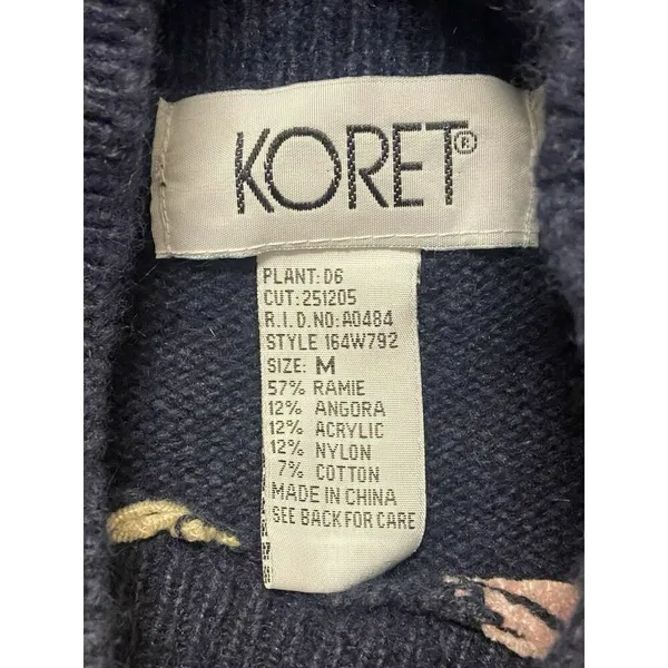 Vintage Women’s Koret Argyle Sweater‎ Floral Navy Pink Medium - Image 5