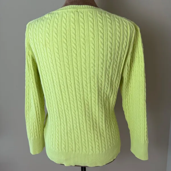 Vintage Gap Y2K Cable Knit Sweater Womens Medium Neon Yellow Green 3/4 Sleeve - Image 2