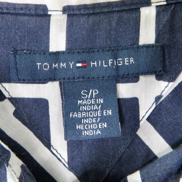 Tommy Hilfiger Navy Blue Grid Block Checkered Button Down Shirt Women's Small - Image 6